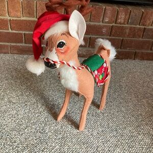 Annalee Peppermint Reindeer 2007 Christmas Felt Decor Santa Hat No Box